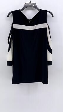 LINEA DOMANI Women's Black White Cutout Shoulder Long Sleeve Top SZ L